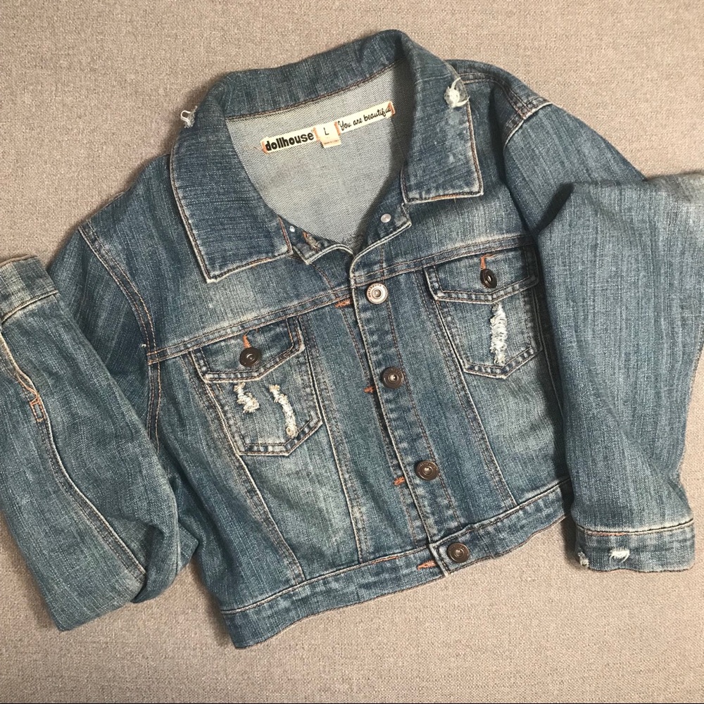 Dollhouse - Distressed Cropped Denim Jean Jacket